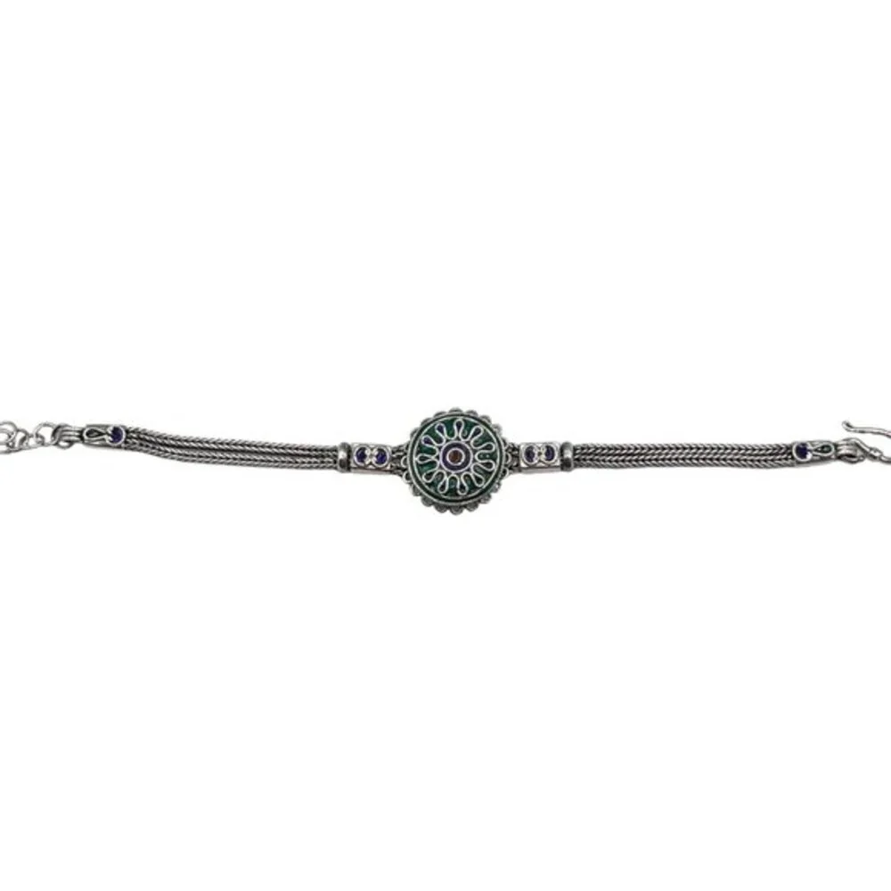 Oxidized Rare .825 Silver Enamel Chain Bracelet